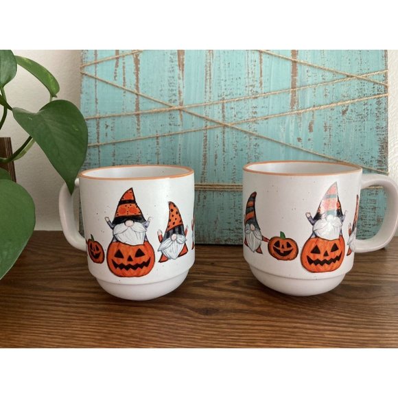 Cobwebs & Cauldrons Halloween Gnomes And Pumpkins Set of 2 MUG Stoneware - Picture 2 of 8